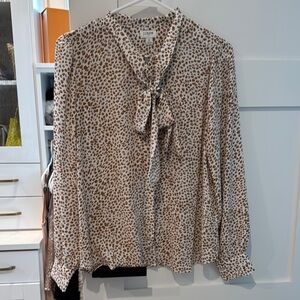 J. Crew Factory Tan and Cream Tie Front Blouse